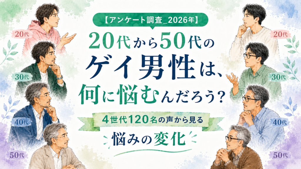 【アンケート調査_2026年】20代から50代のゲイ男性は、何に悩むんだろう？4世代120名の声から見る悩みの変化